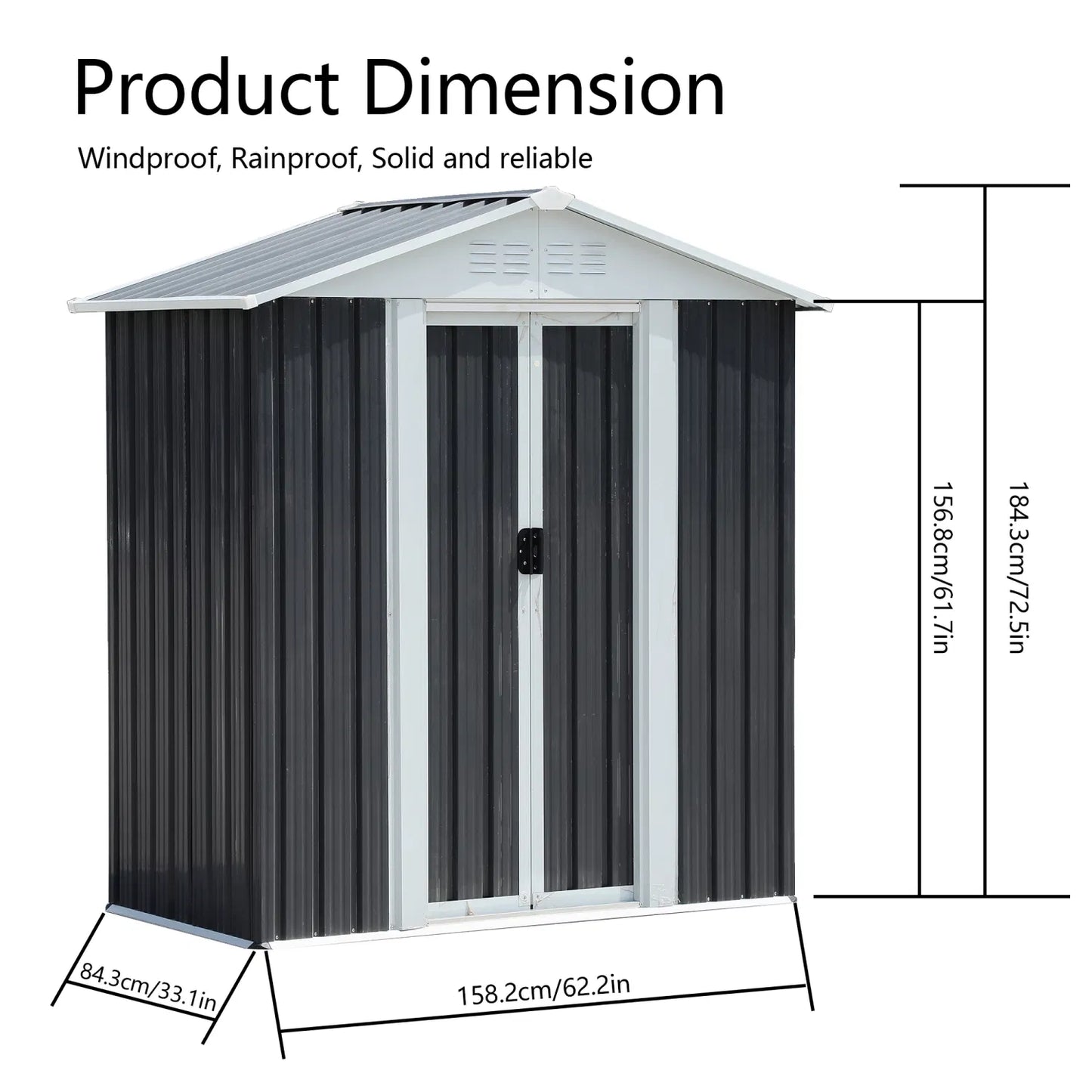 5X3 Feet Dark Grey Outdoor Storage Shed With Aluminum Alloy Frame (old SKU W2794P195736)