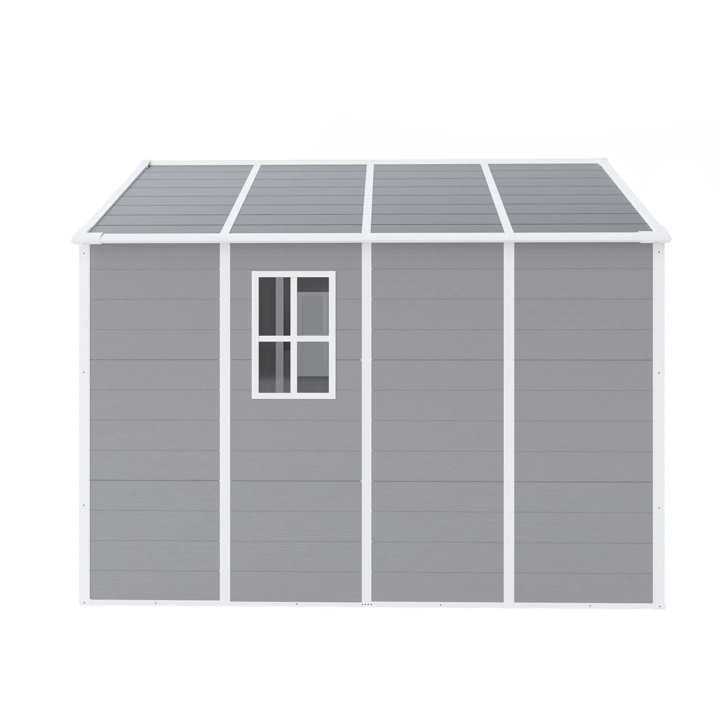 Campcraft 8*8ft resin storage shed, high quality pp material, strong structure, waterproof, rust and UV proof, large storage space, 12mm thick pp board, HD window lighting