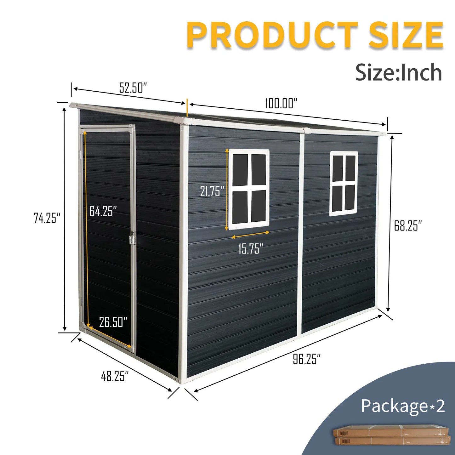 4x8ft Outdoor Storage Shed with Floor Resin shed with Two-Window, Waterproof ,Lockable Doors for Patio, Yard, Lawn ---Black