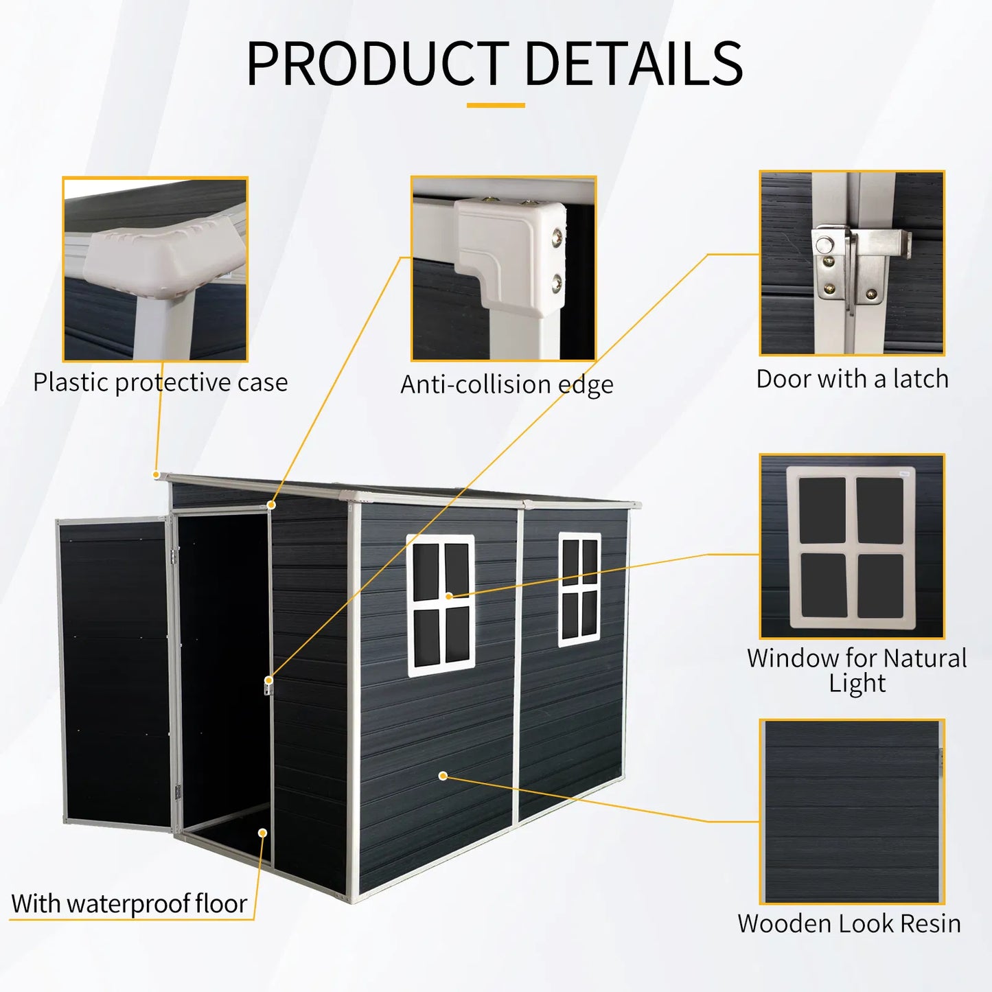4x8ft Outdoor Storage Shed with Floor Resin shed with Two-Window, Waterproof ,Lockable Doors for Patio, Yard, Lawn ---Black