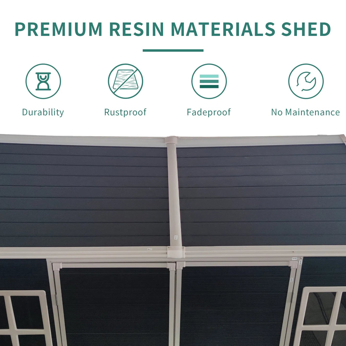 8x6ft Outdoor Resin Garden Shed with Floor and 2 Windows, Plastic Patio Outdoor Storage Shed with Lockable Door for Garden Tools, Bicycles, Trash Cans, Dark Grey