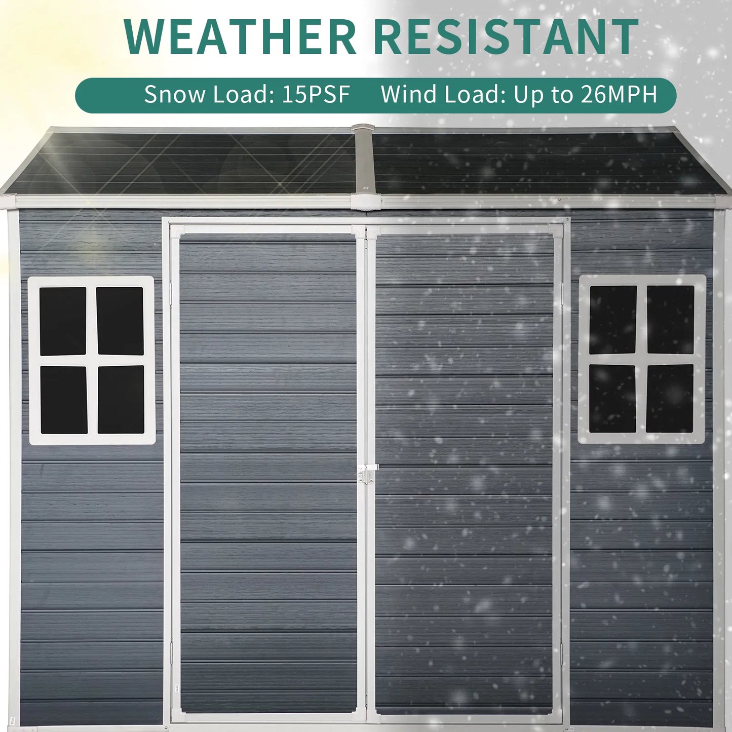 8x6ft Outdoor Resin Garden Shed with Floor and 2 Windows, Plastic Patio Outdoor Storage Shed with Lockable Door for Garden Tools, Bicycles, Trash Cans, Dark Grey