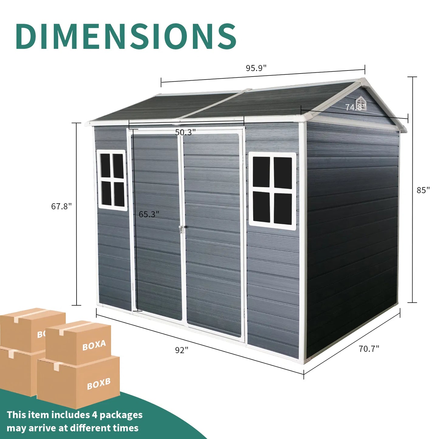 8x6ft Outdoor Resin Garden Shed with Floor and 2 Windows, Plastic Patio Outdoor Storage Shed with Lockable Door for Garden Tools, Bicycles, Trash Cans, Dark Grey