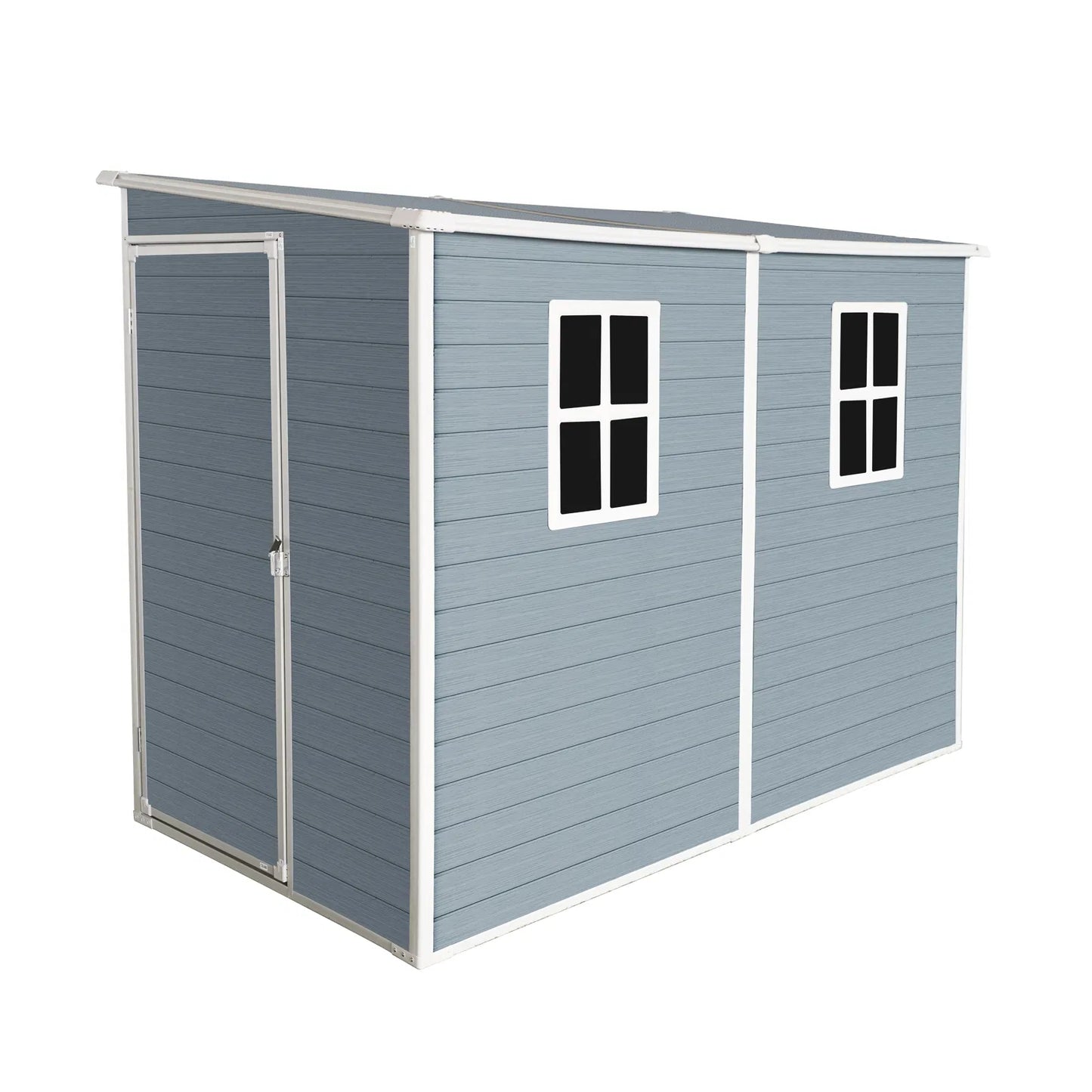 4x8ft Outdoor Storage Shed with Floor Resin shed with Two-Window, Waterproof ,Lockable Doors for Patio, Yard, Lawn ---Gray