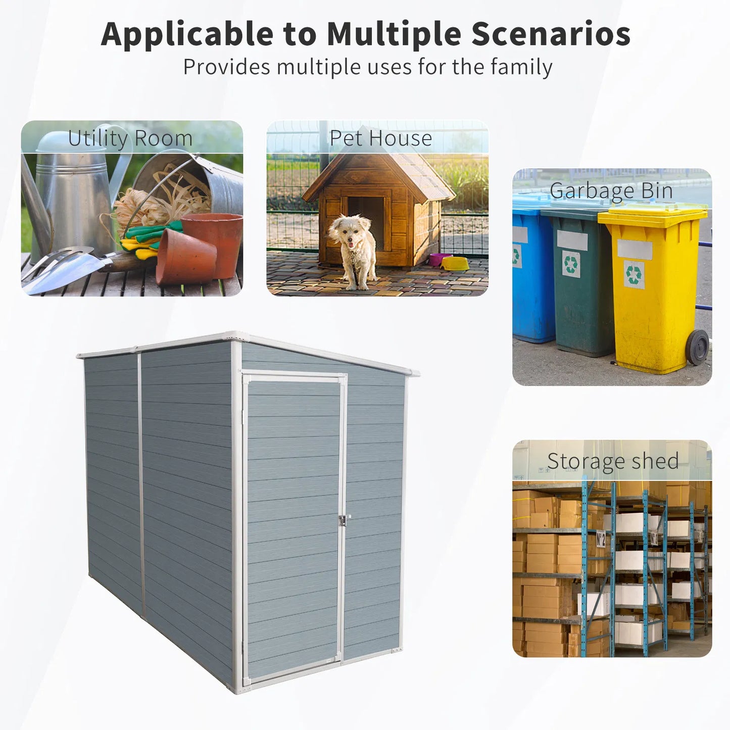 4x8ft Outdoor Storage Shed with Floor Resin shed with Two-Window, Waterproof ,Lockable Doors for Patio, Yard, Lawn ---Gray