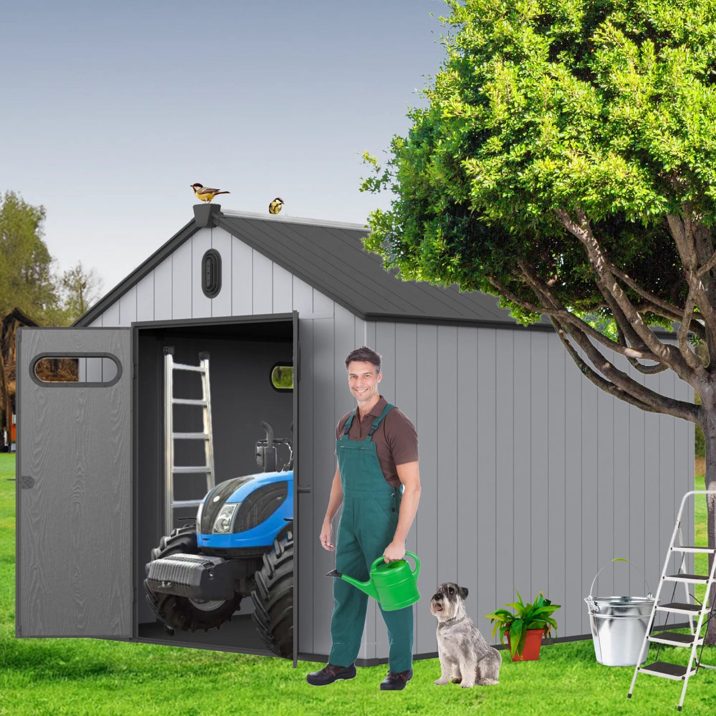 XWT013-1 8*10ft plastic storage shed for backyard garden big spire Tool storage