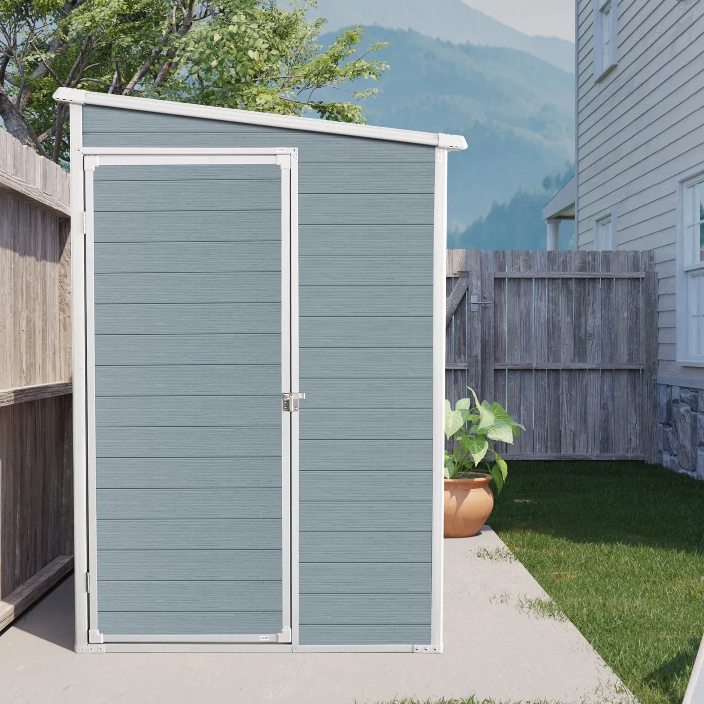 4x8ft Outdoor Storage Shed with Floor Resin shed with Two-Window, Waterproof ,Lockable Doors for Patio, Yard, Lawn ---Gray