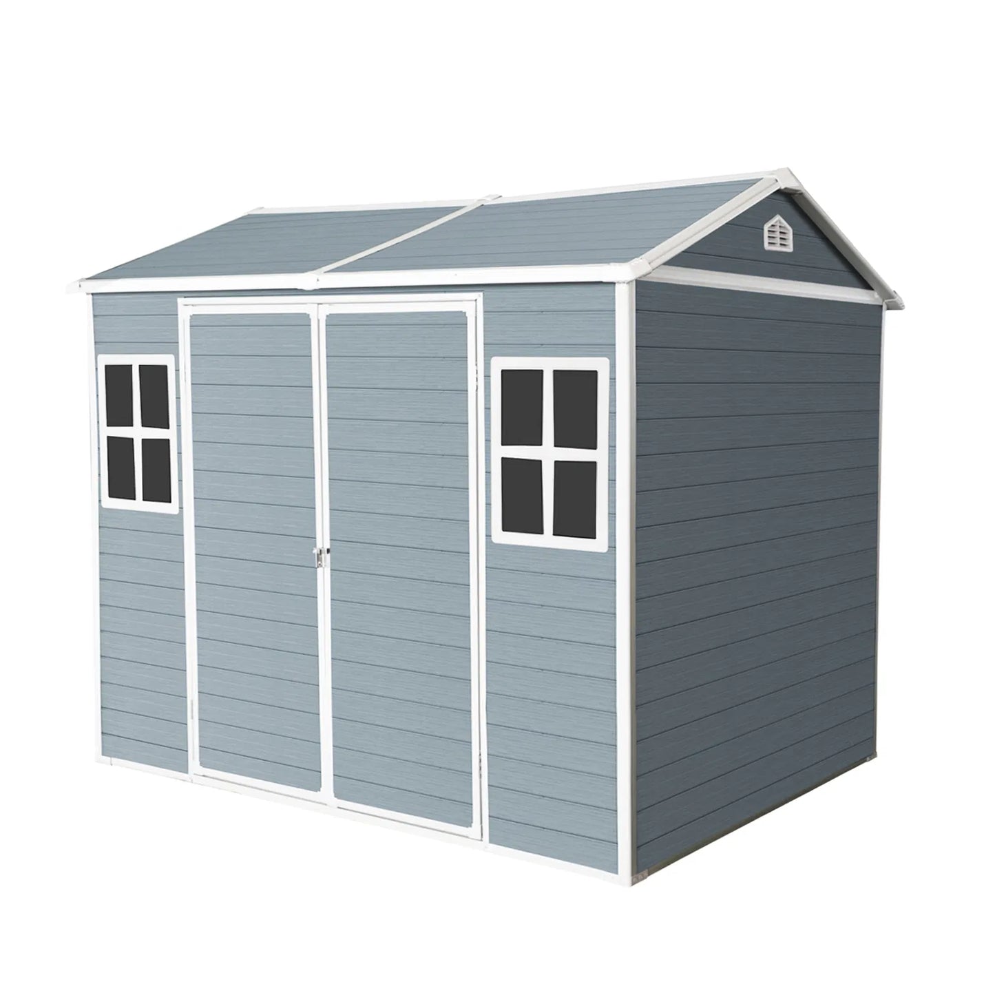 8 x 6 ft Resin Outdoor Storage Shed Waterproof Shed with Floor & Two Windows & Lockable Door, Tool Shed for Garden, Patio, Backyard, Gray