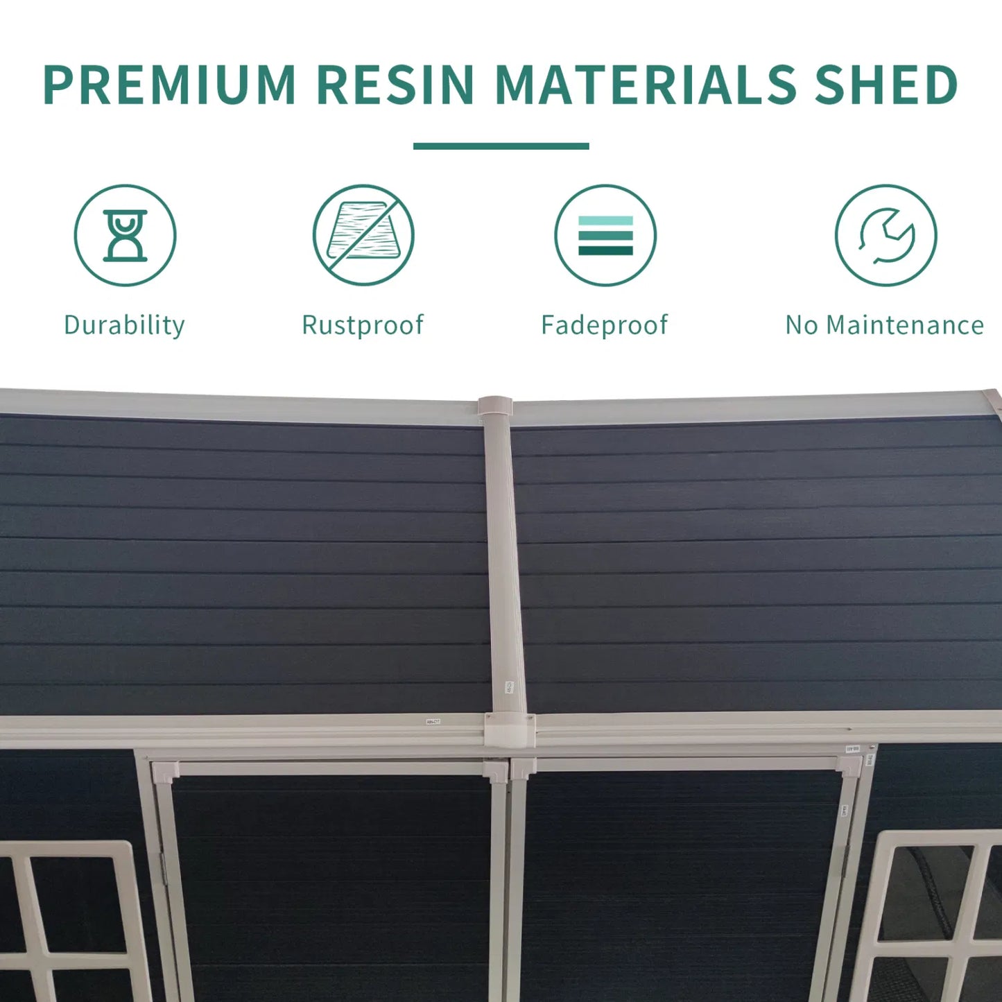 8x4ft Outdoor Resin Garden Shed with Floor and 2 Windows, Plastic Patio Outdoor Storage Shed with Lockable Door for Garden Tools, Bicycles, Trash Cans, Black