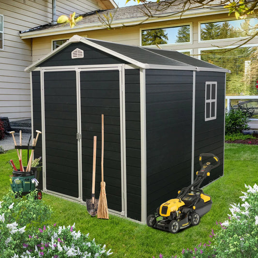 6x8ft Resin Outdoor Storage Shed Kit-Perfect to Store Patio Furniture, Black