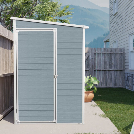 4x8ft Outdoor Storage Shed with Floor Resin shed with Two-Window, Waterproof ,Lockable Doors for Patio, Yard, Lawn ---Gray